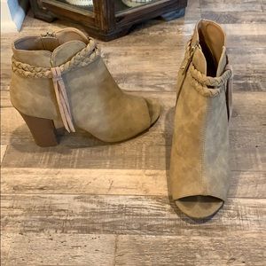 Taupe open toe booties